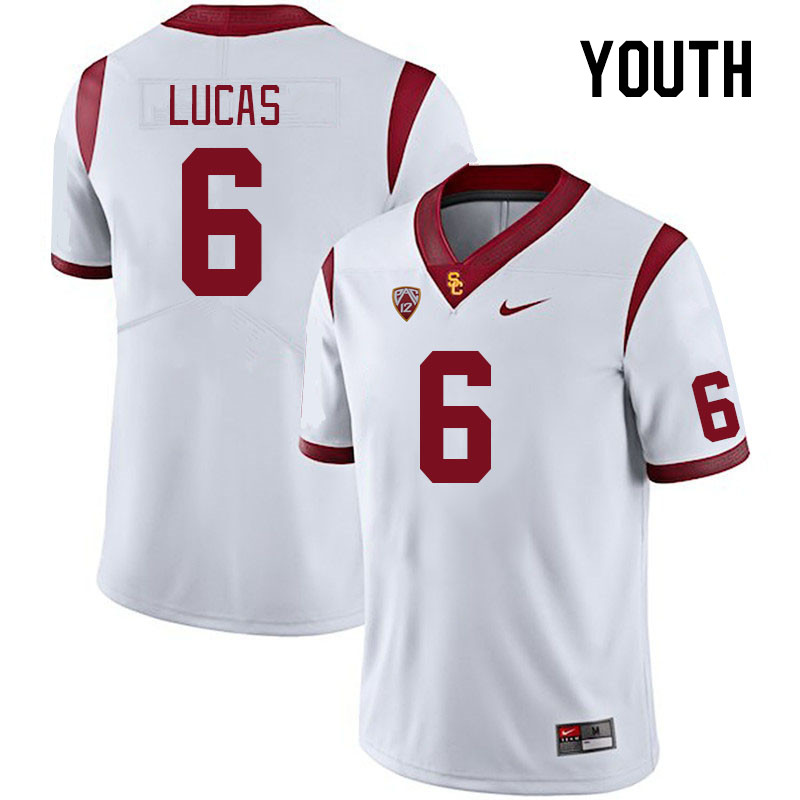 Youth #6 Anthony Lucas USC Trojans College Football Jerseys Stitched Sale-White